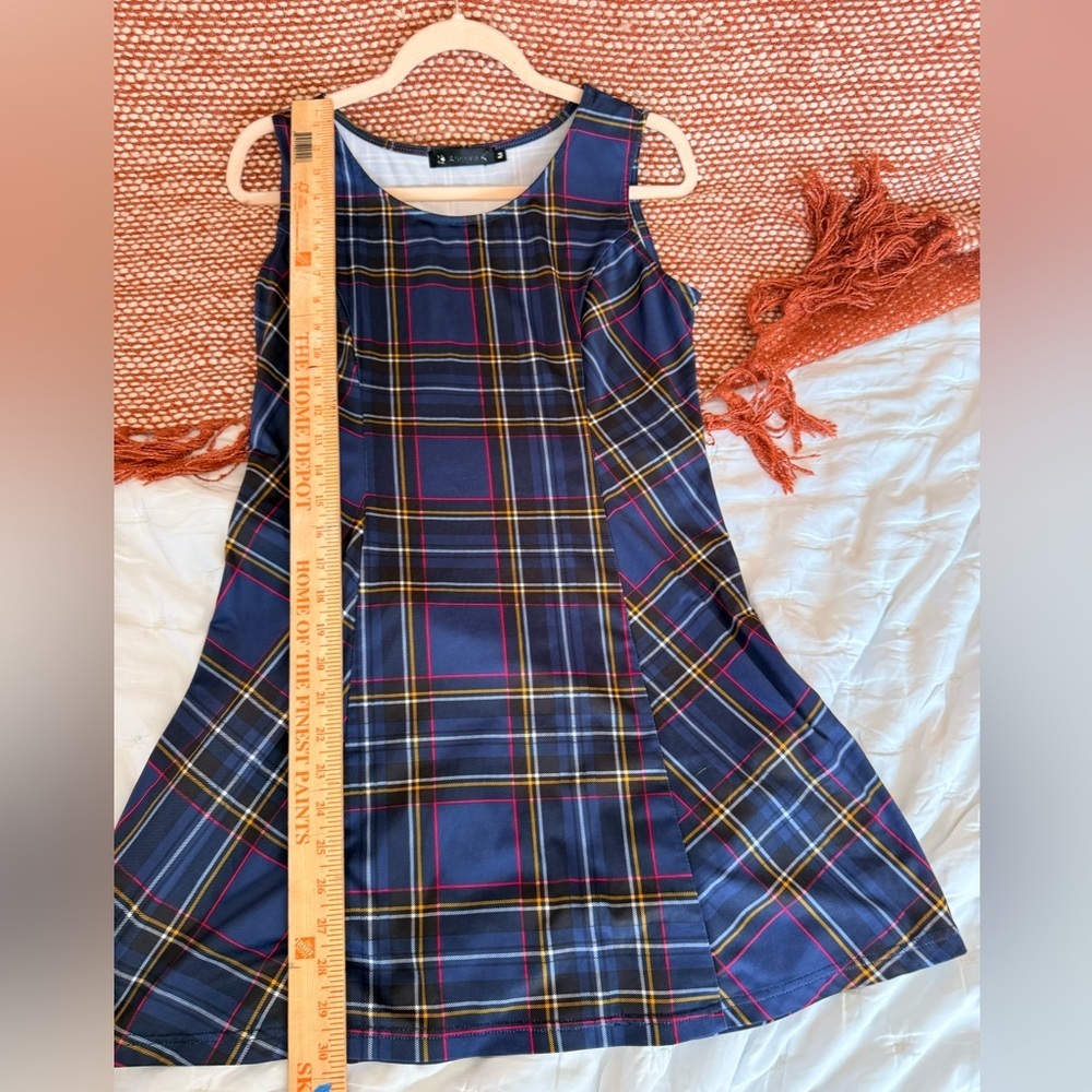 Navy Plaid Sleeveless Mini Dress - Picture 7 of 7